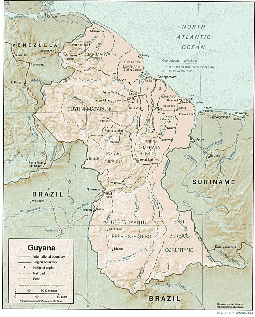 แผนที่แสดง amerindian การประนีประนอมมันอยู่ในน้ำเงินเขียว